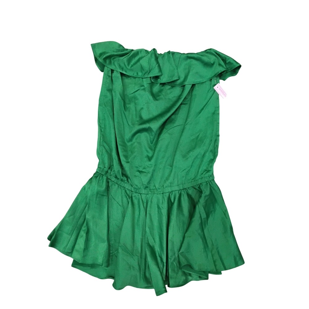 Rachel Lym Green Strapless Ruffle Mini Dress Resort Wear coverup Emerald NWT-L